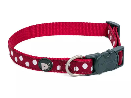 CHERRY/WHITE DOTS DOG COLLAR LRG (x1)