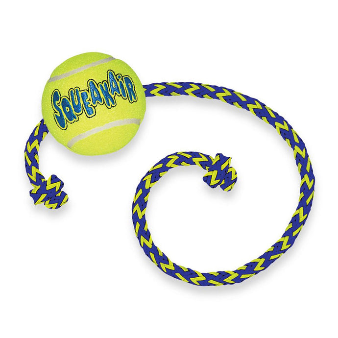 KONG AIR SQUEAKER TENNIS BALL W/ROPE MED